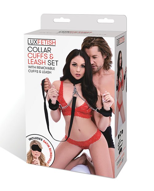 Lux Fetish Collar Cuffs & Leash Set - Removable | Shop Lowest Prices at Funlove.com