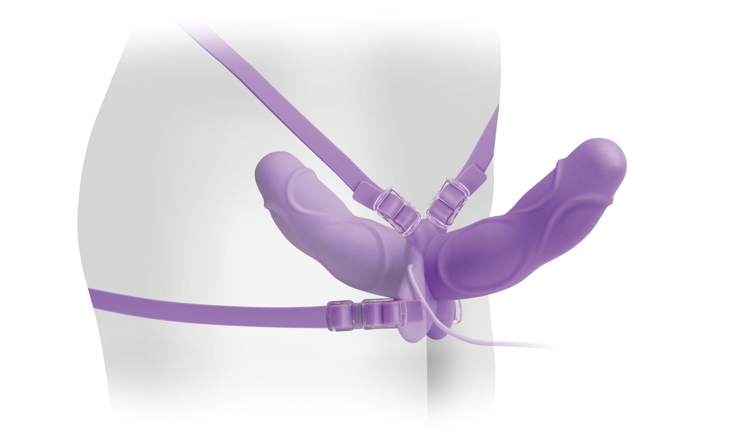 Fetish Fantasy Elite Vibrating Double Delight Strap On W/mask - Purple