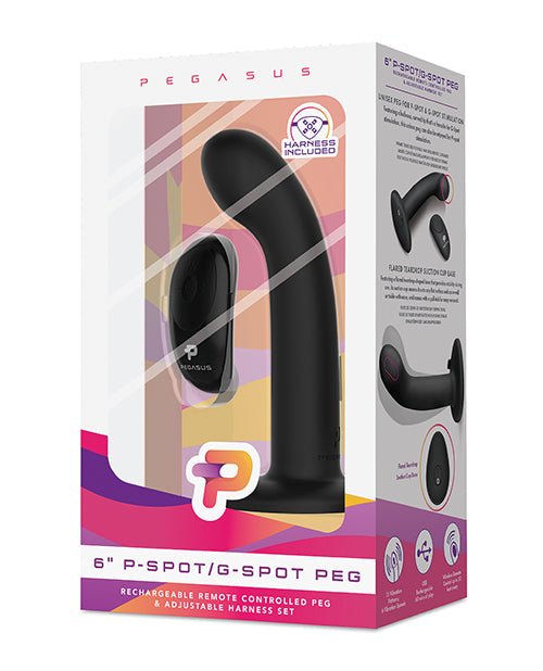 Pegasus 6" Rechargeable P - spot G - spot Peg W/adjustable Harness & Remote Set - Black | Shop Lowest Prices at Funlove.com