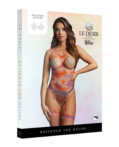 Shots Bliss Open Cup Strappy Teddy W/jewelry Pasties Multi O/s | Shop Lowest Prices at Funlove.com