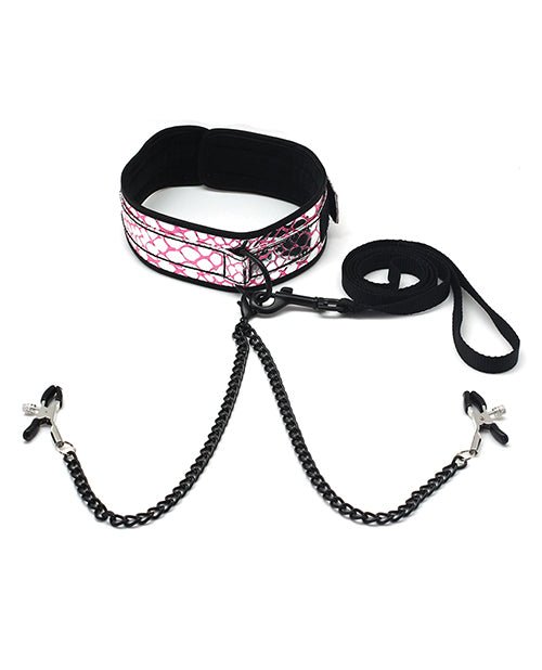 Spartacus Faux Leather Collar & Leash W/black Nipple Clamps | Shop Lowest Prices at Funlove.com
