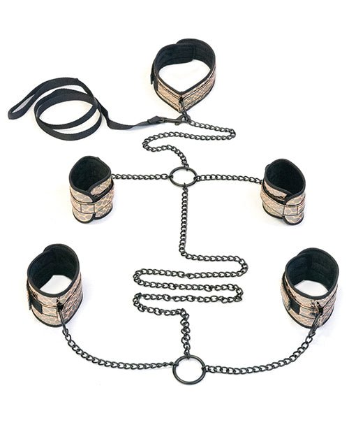 Spartacus Faux Leather Collar To Wrist & Ankle Restraints Bondage Kit W/leash | Shop Lowest Prices at Funlove.com