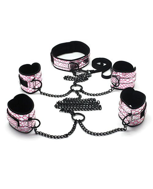 Spartacus Faux Leather Collar To Wrist & Ankle Restraints Bondage Kit W/leash | Shop Lowest Prices at Funlove.com