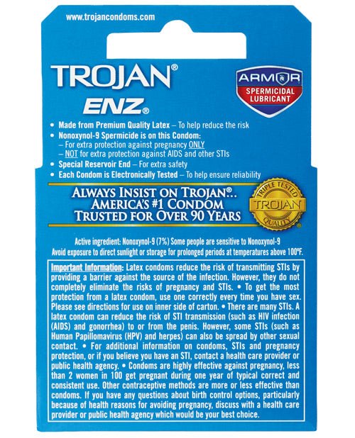 Trojan Enz Spermicidal Lubricated Condoms - Box Of 3 | Shop Lowest Prices at Funlove.com