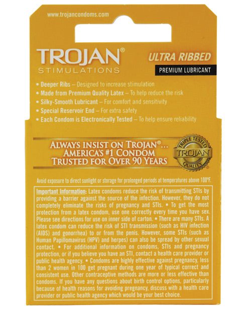 Trojan Ribbed Condoms - Box Of 3 | Shop Lowest Prices at Funlove.com