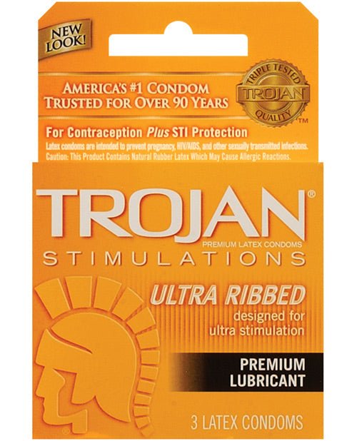 Trojan Ribbed Condoms - Box Of 3 | Shop Lowest Prices at Funlove.com