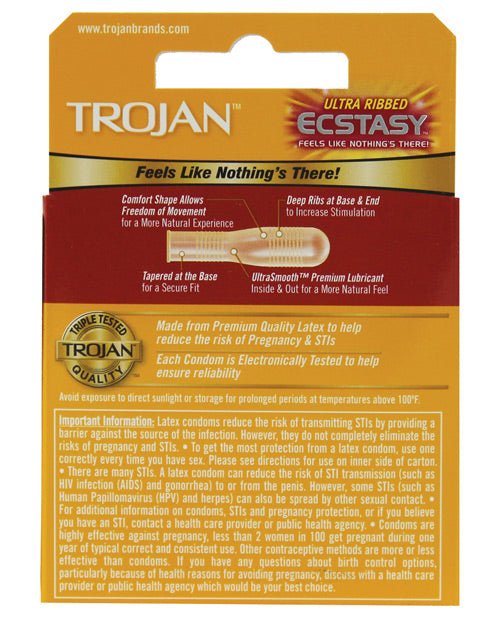 Trojan Ultra Ribbed Ecstasy Condoms - Box Of 3 | Shop Lowest Prices at Funlove.com