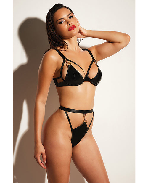 Fetish Excitement Unlined Underwire Vinyl Bra & Panty W/d-ring & Metal Clasp