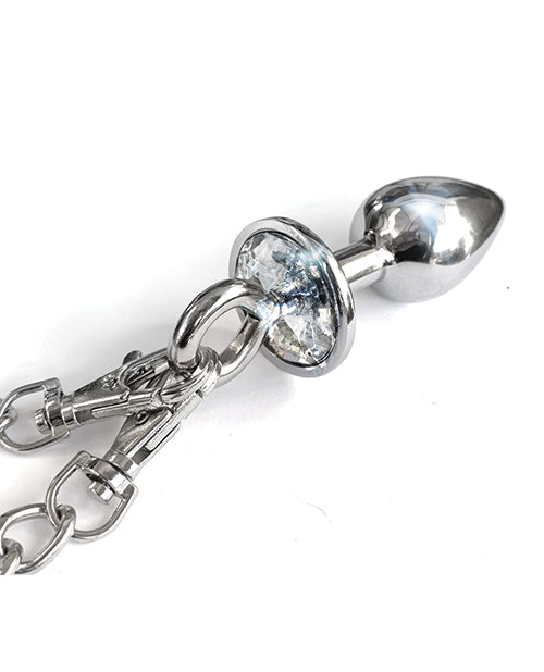 Nixie Metal Butt Plug W/inlaid Jewel & Fur Cuff Set