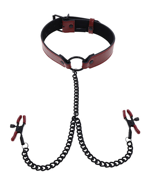 Saffron Collar with Chain Nipple Clamps
