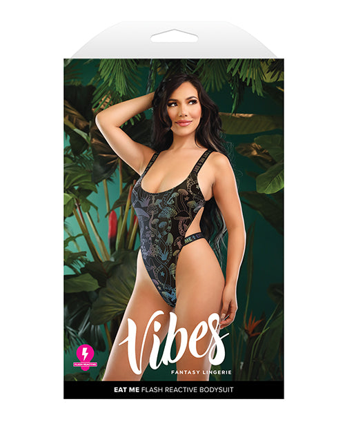 Vibes Eat Me Flash Reactive Mushroom Print Bodysuit w/Snap Closure
