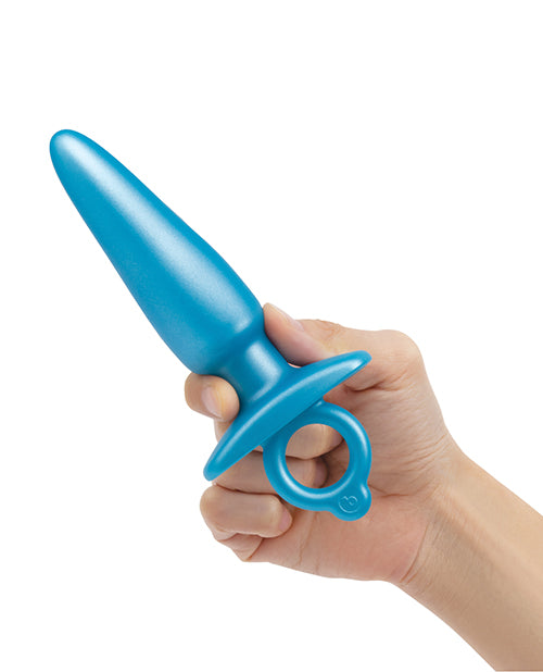 Compact blue tapered anal plug for comfort