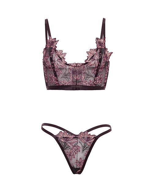 Adela Embroidered Boned Bustier w/G - String 2 pc Set - Black/Pink MD | Shop Lowest Prices at Funlove.com