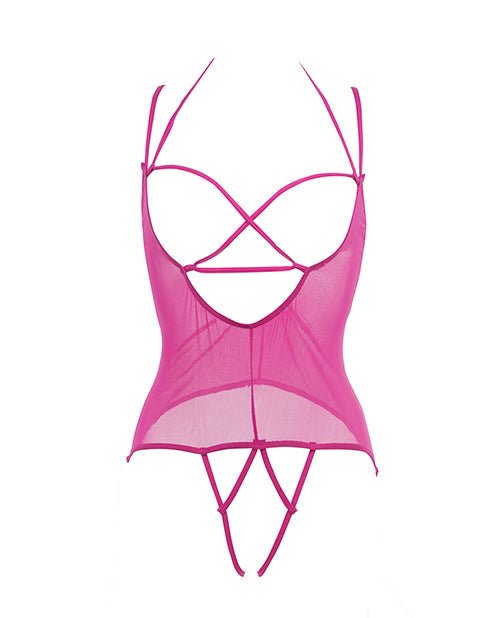 Allure Angelina Sheer Mesh Under Bust Teddy Hot Pink S/M | Shop Lowest Prices at Funlove.com