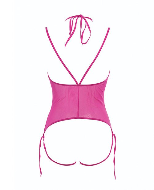 Allure Angelina Sheer Mesh Under Bust Teddy Hot Pink S/M | Shop Lowest Prices at Funlove.com