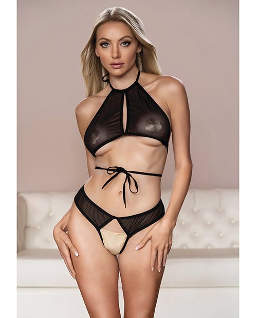 Allure Marley Mesh Peek A Boo Top & Open Panty Black L/XL | Shop Lowest Prices at Funlove.com