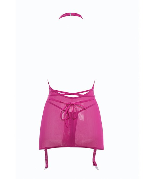 Allure Savannah Sheer Mesh Garter Dress & Open Thong Hot Pink L/XL | Shop Lowest Prices at Funlove.com