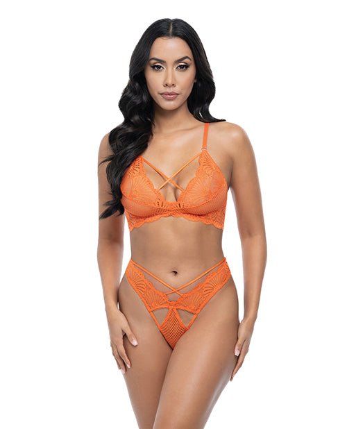 Amina Scallop Lace & Mesh Bralette w/Panty 2 pc Set - Dragon Fire Orange L/XL | Shop Lowest Prices at Funlove.com