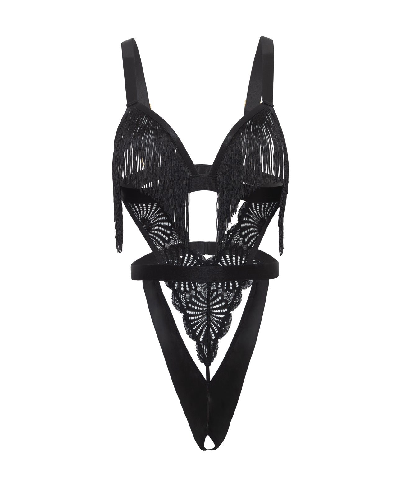 Annika Open Cup Teddy w/Fringe Detail - Black | Shop Lowest Prices at Funlove.com