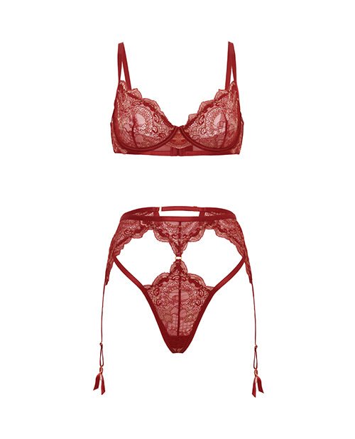 Arielle Lace Unlined Underwire 2 pc Set w/Ring Detail - Burgundy L/XL | Shop Lowest Prices at Funlove.com