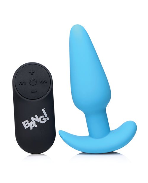Bang! 21X Vibrating Silicone Butt Plug w/Remote - Blue | Shop Lowest Prices at Funlove.com