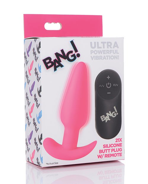 Bang! 21X Vibrating Silicone Butt Plug w/Remote - Pink | Shop Lowest Prices at Funlove.com
