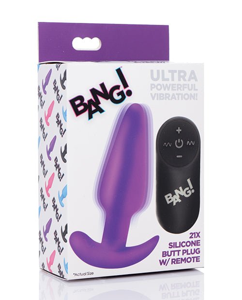 Bang! 21X Vibrating Silicone Butt Plug w/Remote - Purple | Shop Lowest Prices at Funlove.com
