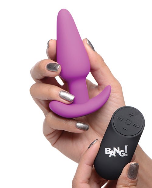 Bang! 21X Vibrating Silicone Butt Plug w/Remote - Purple | Shop Lowest Prices at Funlove.com