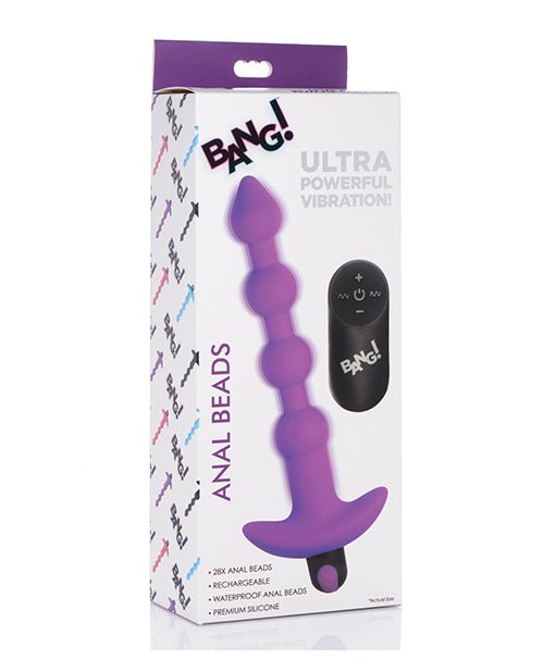 Bang! 28X Vibrating Silicone Anal Beads w/Remote Control - Purple | Shop Lowest Prices at Funlove.com