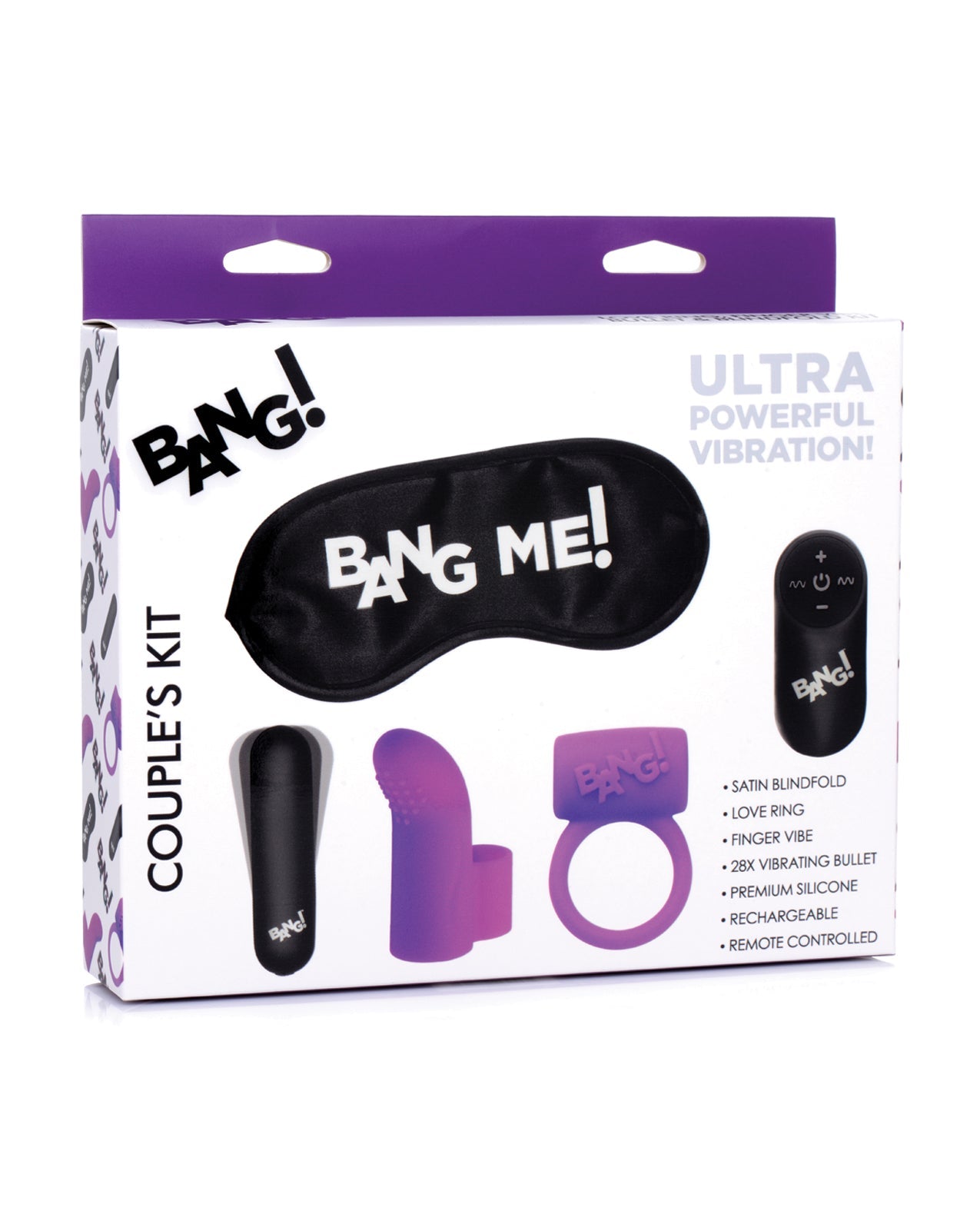 Bang! Couple's Kit with RC Bullet, Blindfold, Cock Ring & Finger Vibe - Purple | Shop Lowest Prices at Funlove.com