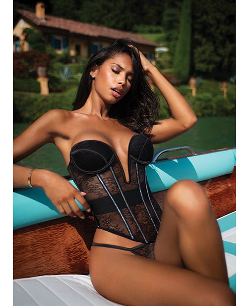 Belle Noir Chantilly Lace and Satin Teddy - Black XL | Shop Lowest Prices at Funlove.com