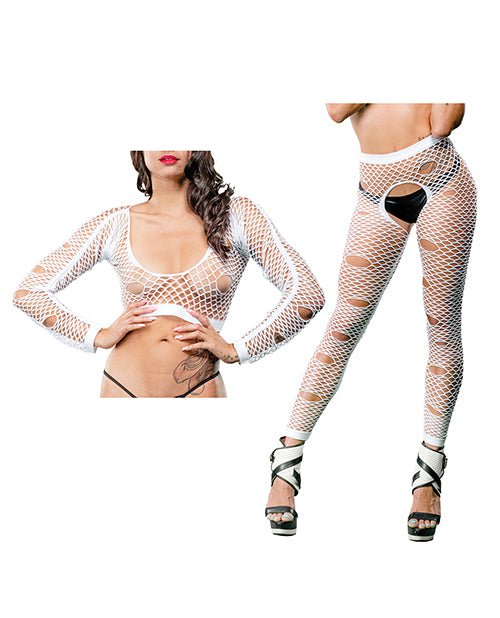 Beverly Hills Naughty Girl Crotchless Mixed Hole Leggings White O/S | Shop Lowest Prices at Funlove.com