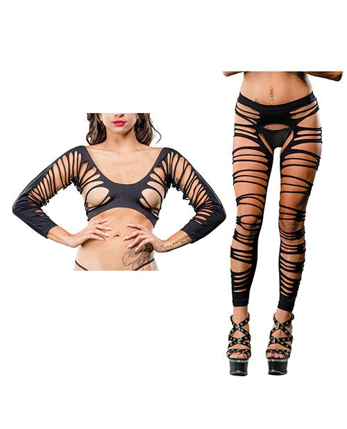 Beverly Hills Naughty Girl Crotchless Side Straps Leggings Black O/S | Shop Lowest Prices at Funlove.com