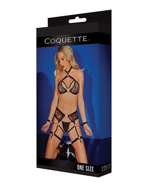 Black Label Strappy Detail Halter Top, Crotchless Panty, Garters & Restraints Black O/S | Shop Lowest Prices at Funlove.com