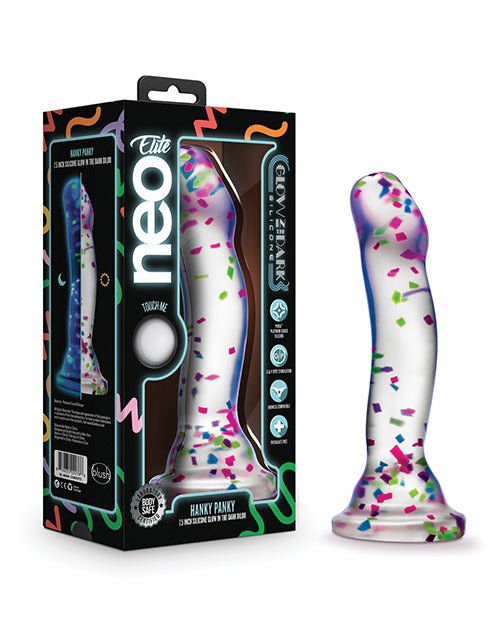 Blush Neo Elite Hanky Panky 7" Confetti Dildo - Glow In The Dark | Shop Lowest Prices at Funlove.com