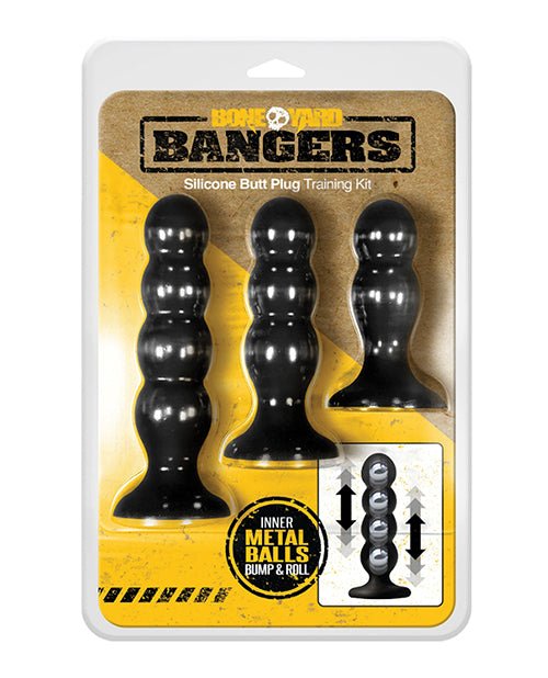Boneyard Bangers Silicone Butt Plug Training Kit - Black | Shop Lowest Prices at Funlove.com
