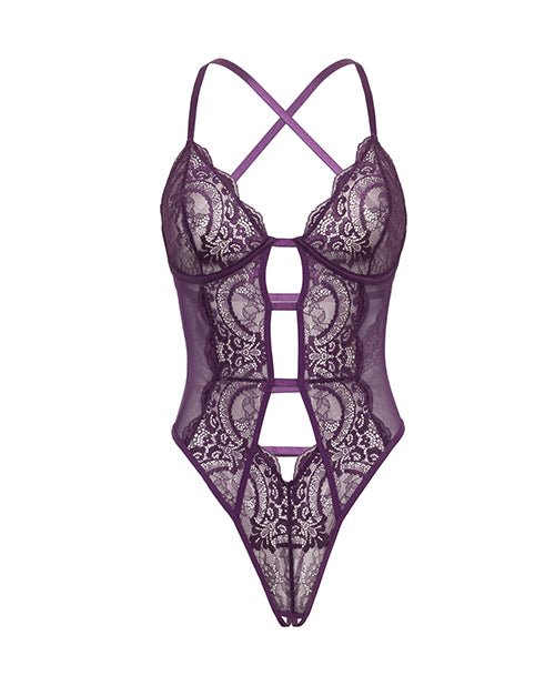 Carmen Lace & Mesh Underwire Crotchless Teddy - Imperial Purple L/XL | Shop Lowest Prices at Funlove.com