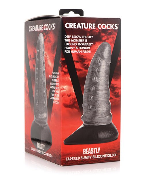 Creature Cocks Beastly Tapered Bumpy Silicone Dildo - Silver/Black | Shop Lowest Prices at Funlove.com