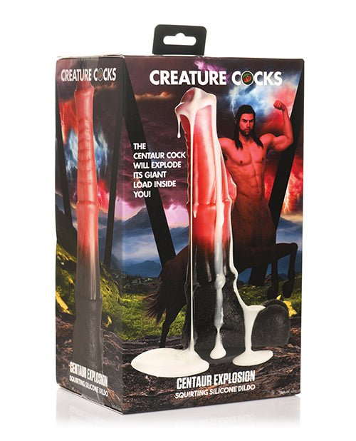 Creature Cocks Centaur Explosion Squirting Silicone Dildo - Black/Peach | Shop Lowest Prices at Funlove.com