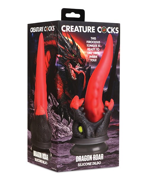 Creature Cocks Dragon Roar Silicone Dildo - Red/Black | Shop Lowest Prices at Funlove.com