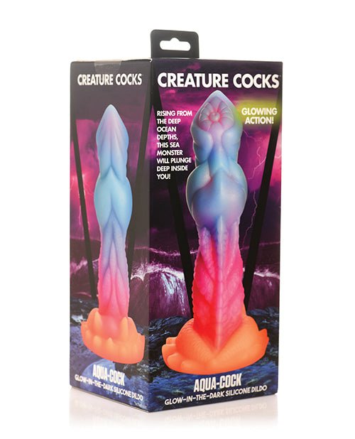 Creature Cocks Glow - in - the - Dark Aqua - Cock Silicone Dildo | Shop Lowest Prices at Funlove.com