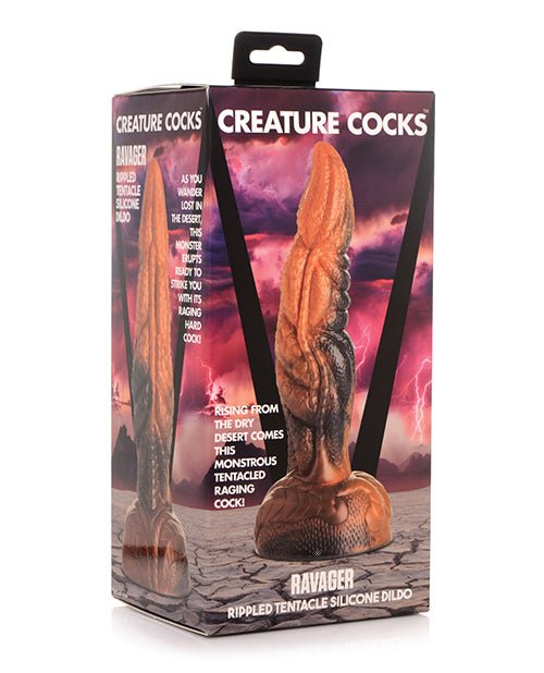 Creature Cocks Ravager Rippled Tentacle Silicone Dildo - Orange/black | Shop Lowest Prices at Funlove.com
