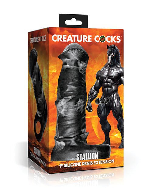 Creature Cocks Stallion 1" Silicone Penis Extension - Black/Silver Large | Shop Lowest Prices at Funlove.com