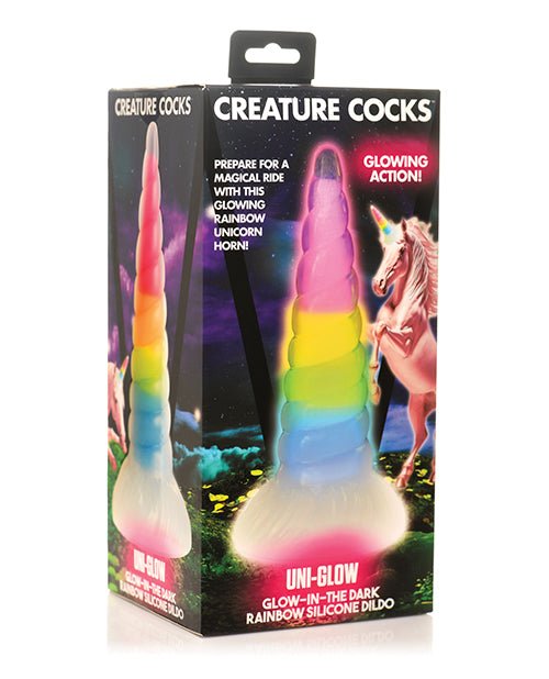 Creature Cocks Uni Glow in the Dark Silicone Dildo - Rainbow | Shop Lowest Prices at Funlove.com