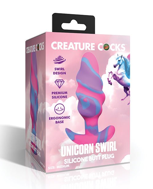 Creature Cocks - Unicorn Swirl Silicone Butt Plug - Medium | Shop Lowest Prices at Funlove.com