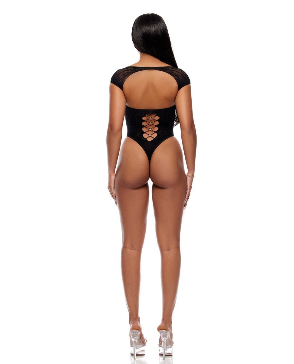 Cross Your Mind Seamless Teddy w/Rhinestone Accents - Black QN | Shop Lowest Prices at Funlove.com