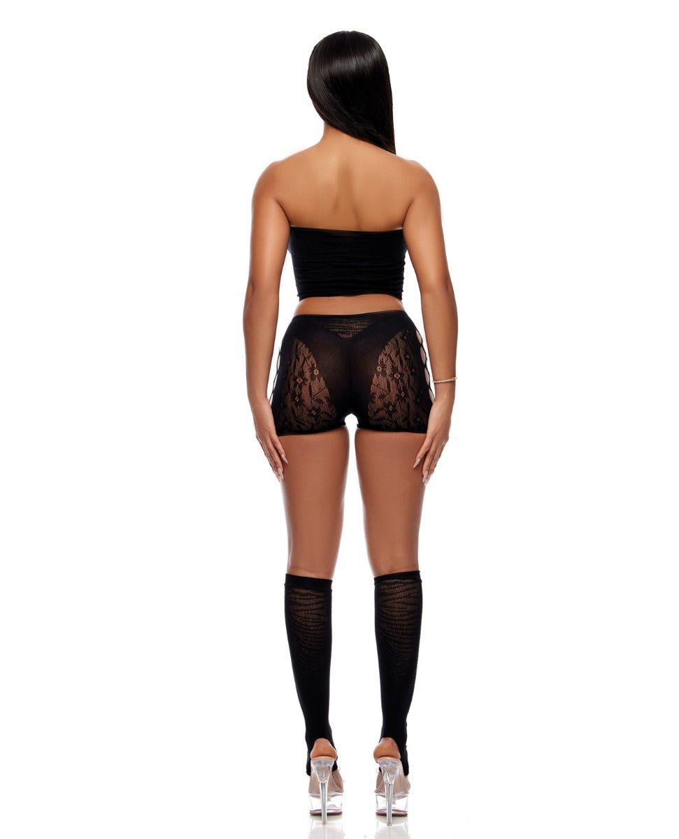 Cross Your Mind Tube Top w/Boy Short & Open Toe Socks Bodystocking - Black O/S | Shop Lowest Prices at Funlove.com