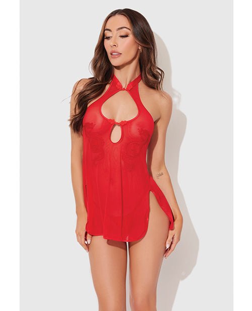 Dragon Mesh & Applique Chemise w/G - String 2 pc Set - Red SM | Shop Lowest Prices at Funlove.com