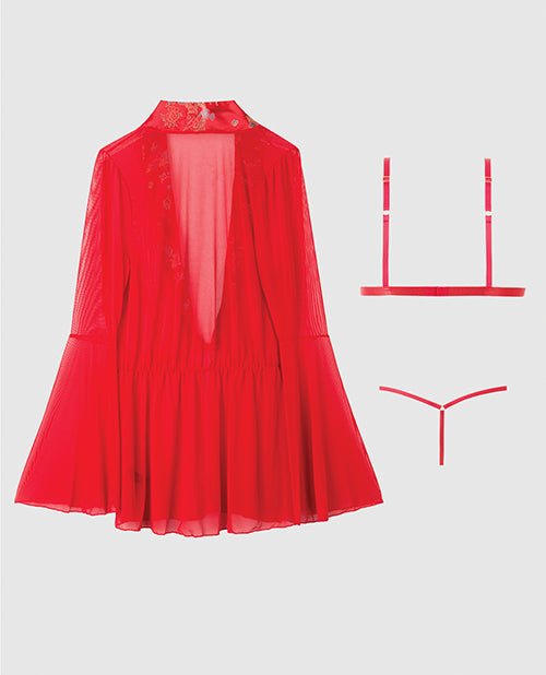 Dragon Sheer Mesh Robe w/Satin Triangle Top & G - String 3 pc Set - Red LG | Shop Lowest Prices at Funlove.com