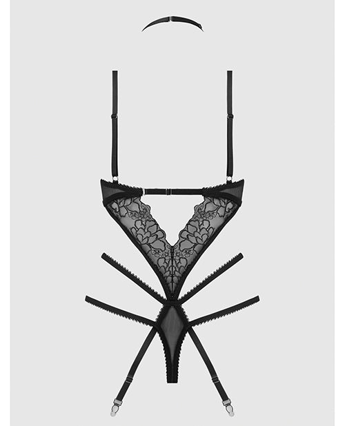 Eden Embroidered Lace & Mesh Teddy w/Garters - Black MD | Shop Lowest Prices at Funlove.com